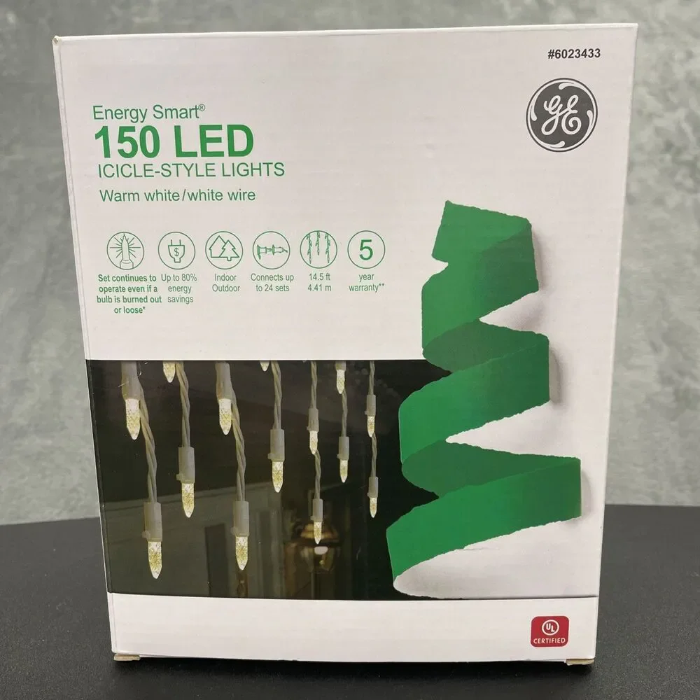 GE Warm White LED Energy Smart 150Ct Christmas Wedding Icicle Lights Faceted New